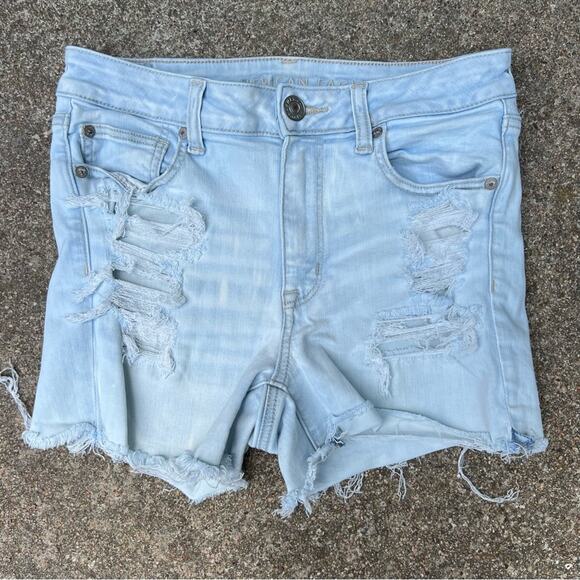 American Eagle Hi Rise Shortie Jean Shorts frayed distressed - Picture 1 of 5